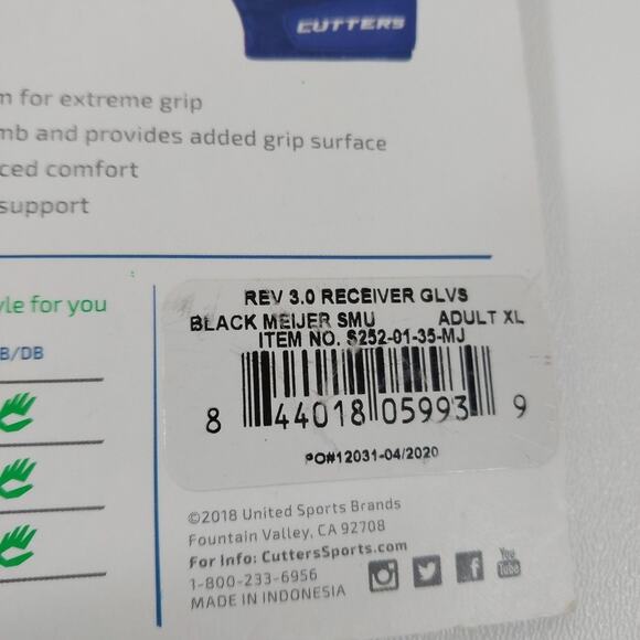 Cutters Rev 3.0 C-Tack Ultimate Grip Green Sport Football Gloves Adult XL - Picture 6 of 6